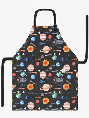 Kids Black Space-Print Bib Apron with Pocket Size Small